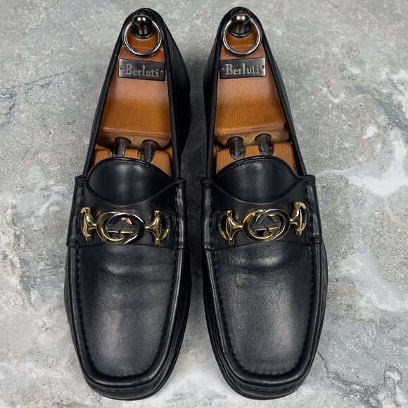 GUCCI Interlocking GG Logo Loafers Heels Black Leather 7.5 G or 8 US or 41.5 EUR main image 9